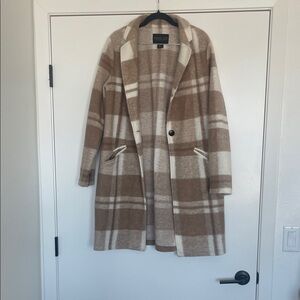 Rachel Zoe Plaid Trench Coat in Brown and Cream